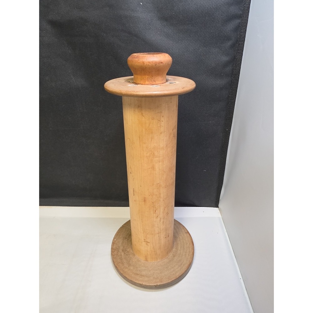 VINTAGE LARGE AKRON WOODEN INDUSTRIAL TEXTILE SEWING BOBBIN SPOOL 12"